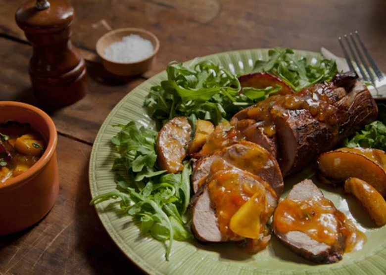 Pork Loin with Grilled Peaches with Georgia Peach Balsamic Seven Barrels