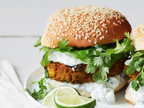 Pumpkin Burgers with Cucumber and Raita