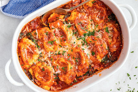 Tomato Spinach Ravioli Bake