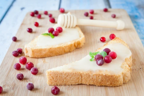 Crostini topped with Fresh Cranberries & Cream Cheese