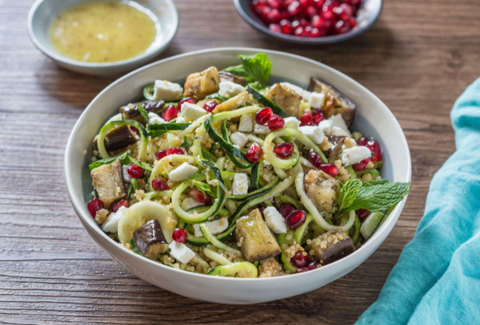 Roasted Eggplant Zucchini Noodles with Blood Orange & Black Currant Dressing