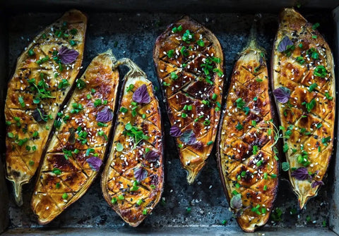 Lavender Miso Glazed Eggplant