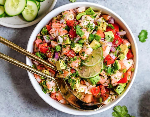 Lime Shrimp and Avocado Salad with Sriracha White Balsamic Dressing